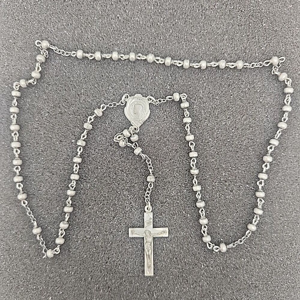 Necklace Prayer Sterling Catholic INRI Cross Rosary w/Mary Sacrad Heart 16 Grams